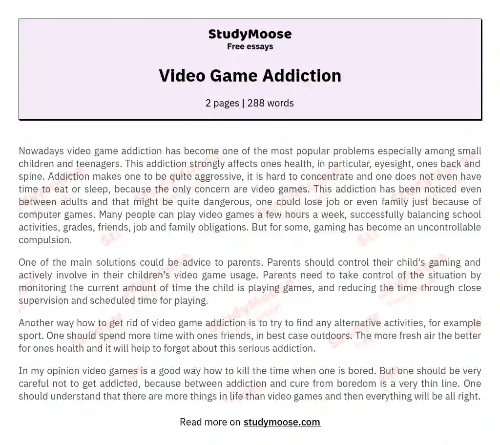Video Game Addiction essay