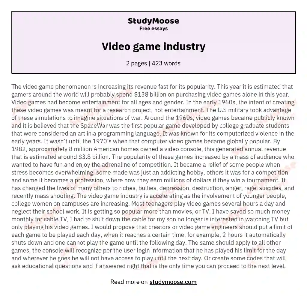 Video game industry essay
