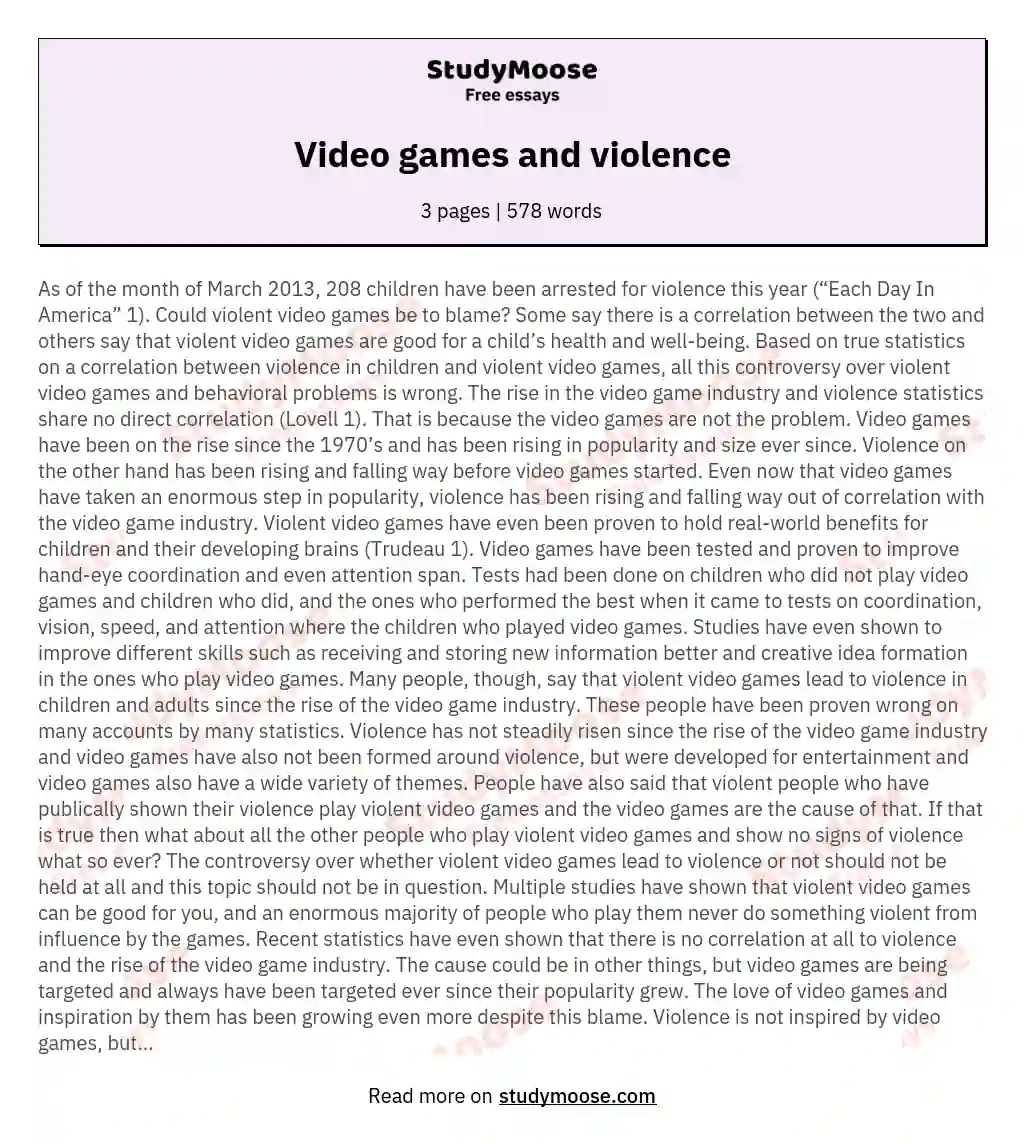 Video games and violence essay