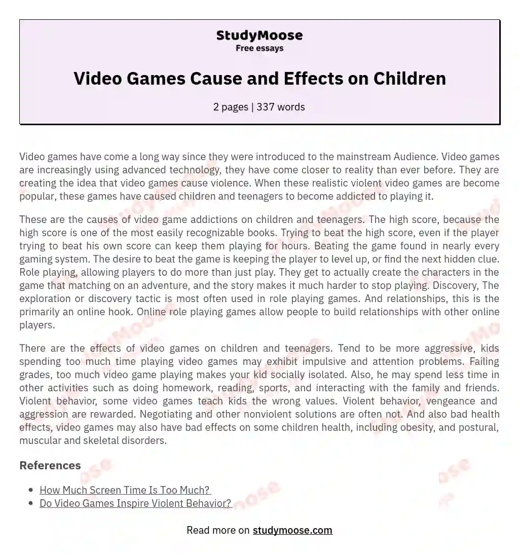 Video Games Cause and Effects on Children essay