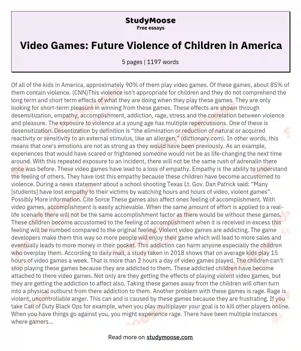 Video Games: Future Violence of Children in America essay