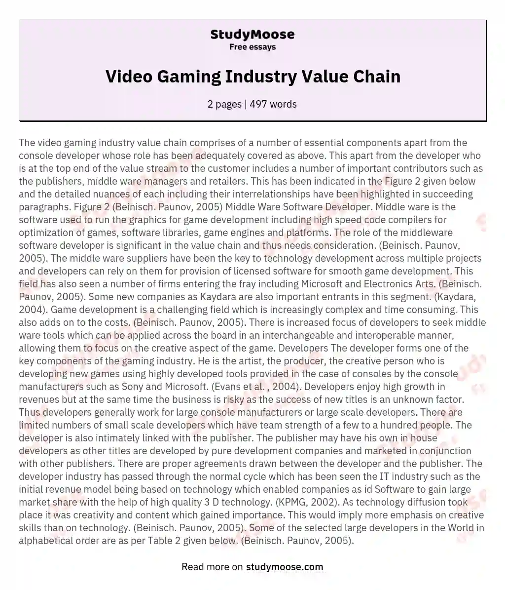 Video Gaming Industry Value Chain essay