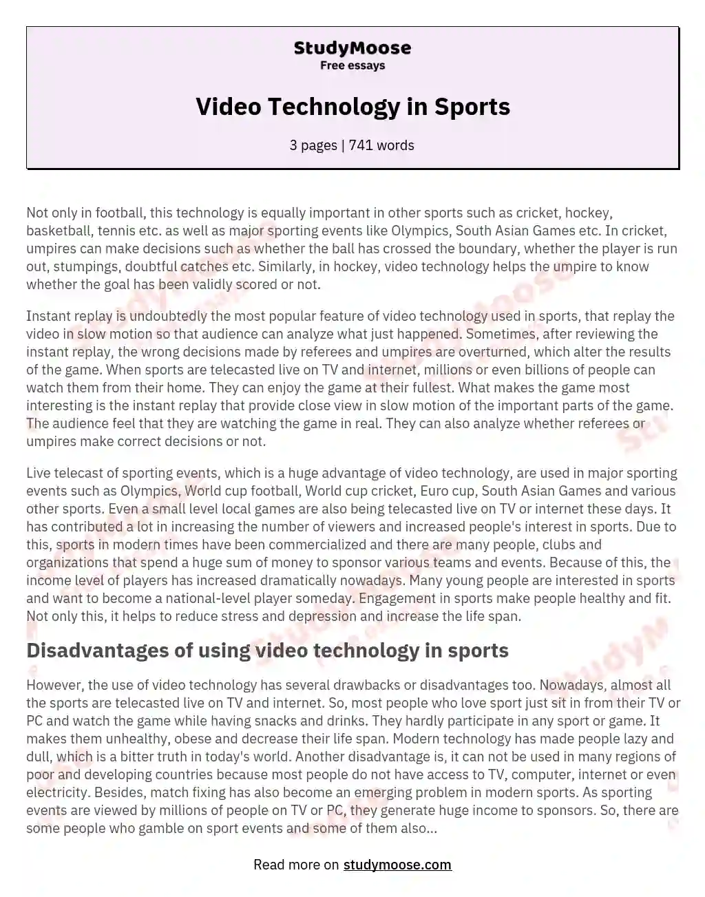 Video Technology in Sports essay