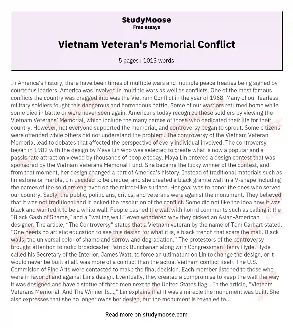 Vietnam Veteran's Memorial Conflict