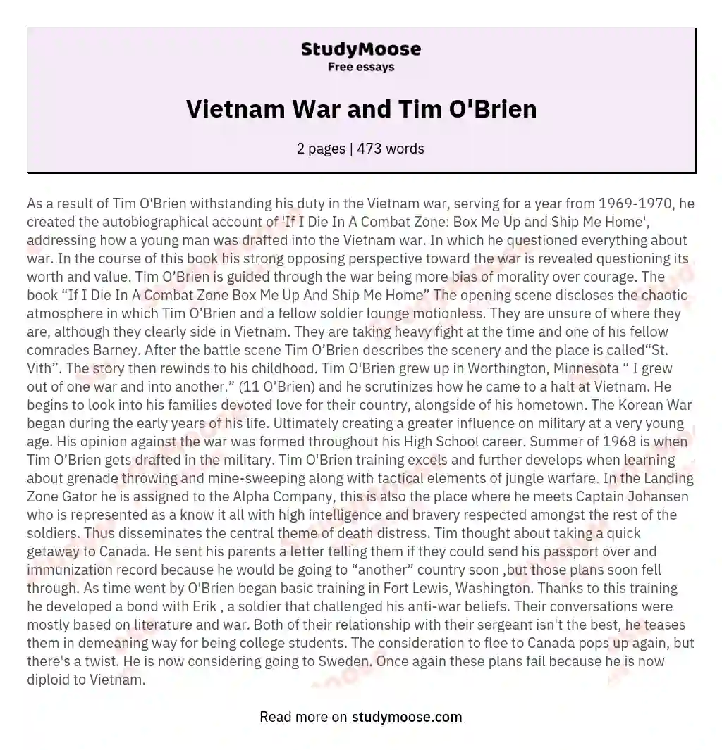 Vietnam War and Tim O'Brien essay
