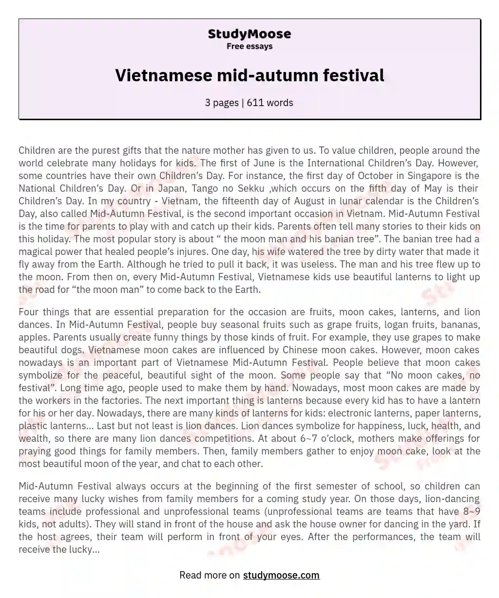 Vietnamese mid-autumn festival essay