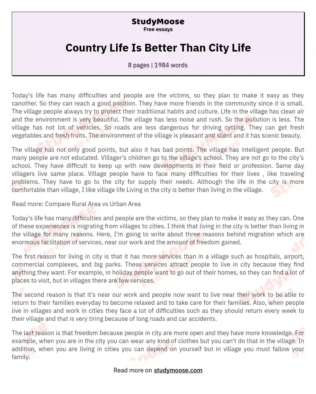 Country Life Is Better Than City Life essay