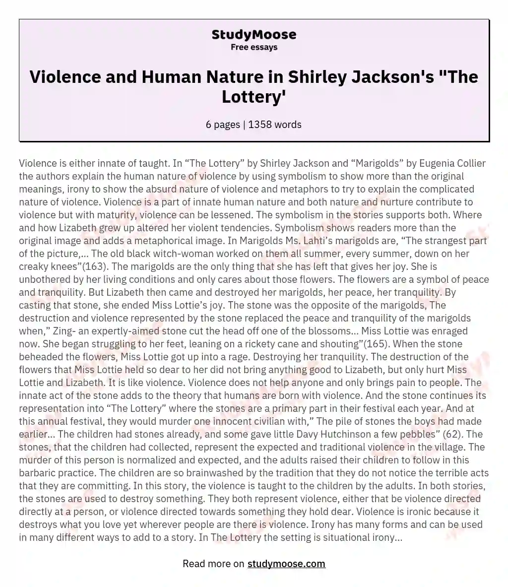 Violence and Human Nature in Shirley Jackson's "The Lottery'