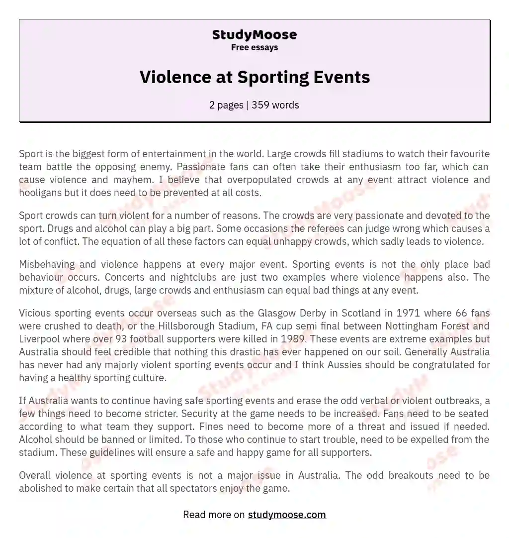 Реферат: Violence In Sports Essay Research Paper With