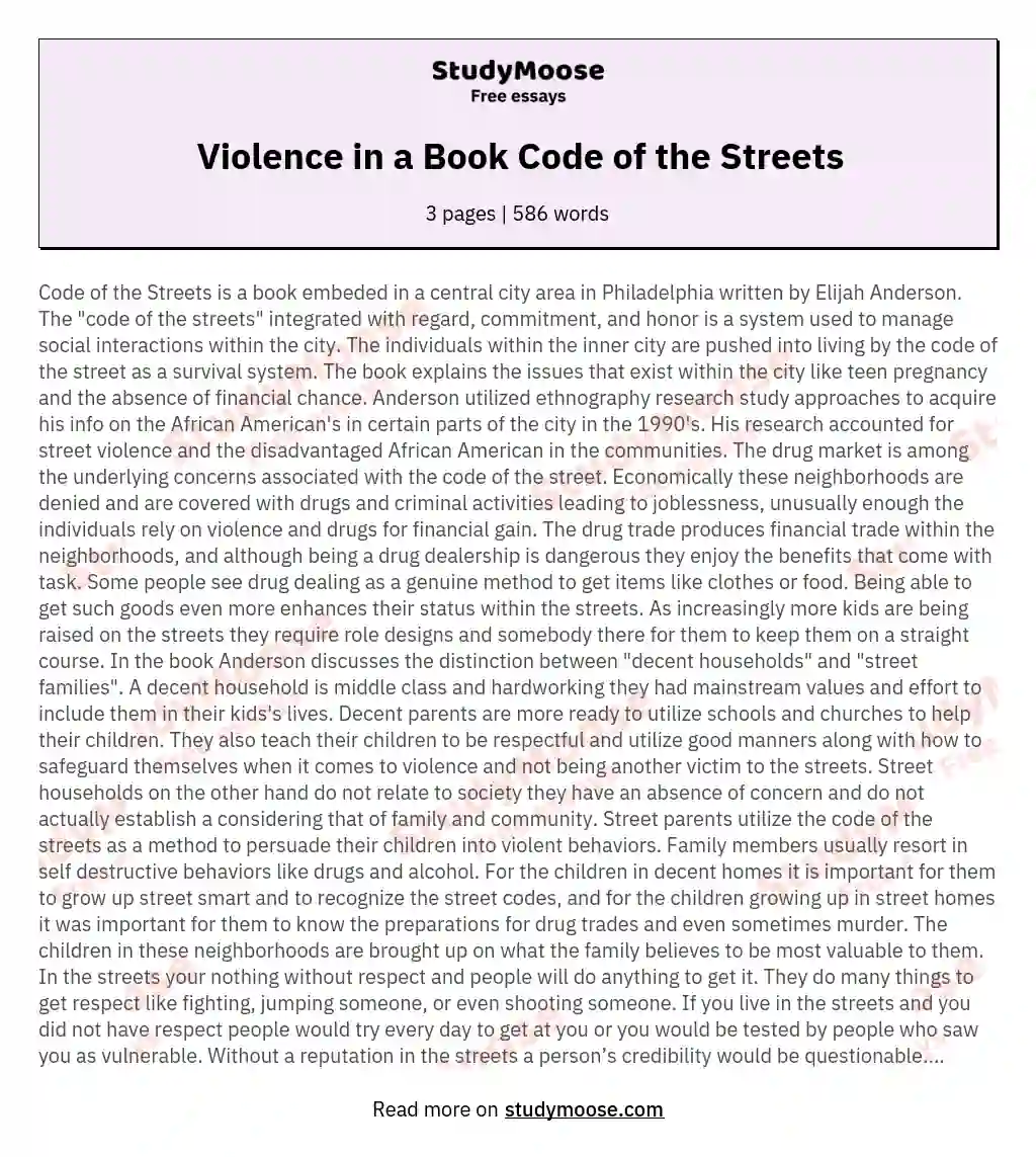 Violence in a Book Code of the Streets essay