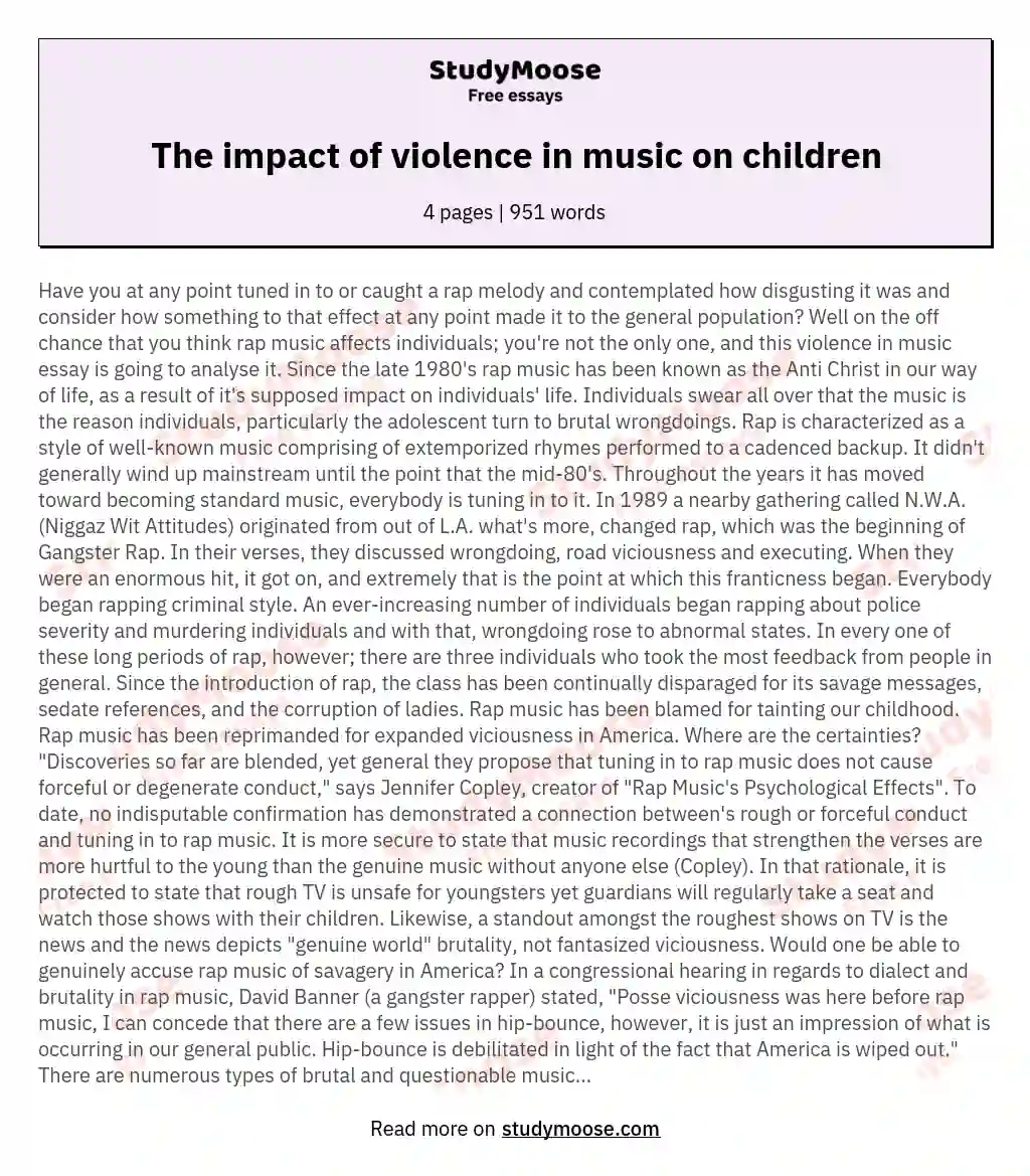 The impact of violence in music on children essay