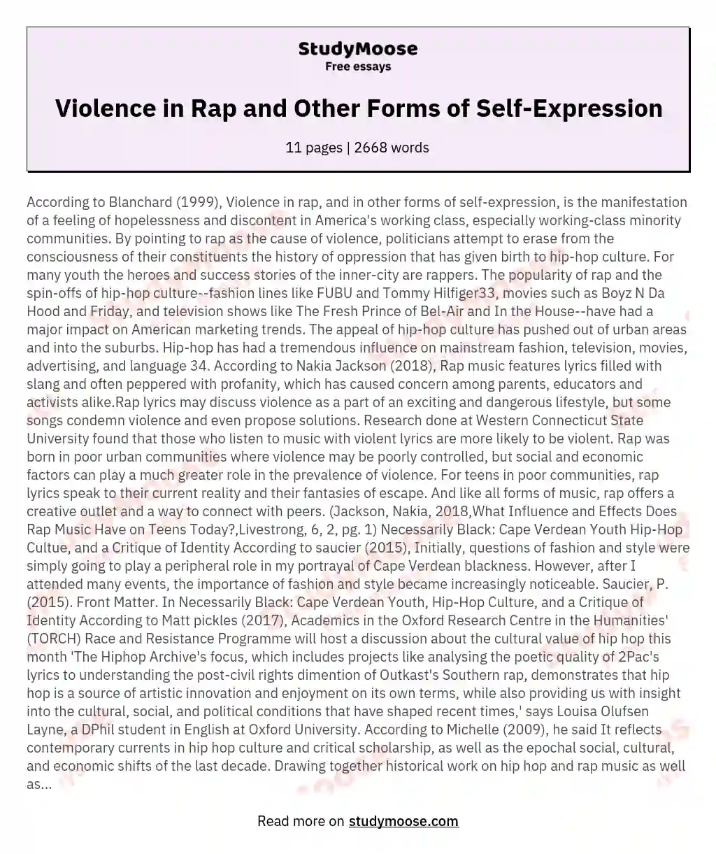 Violence in Rap and Other Forms of Self-Expression essay