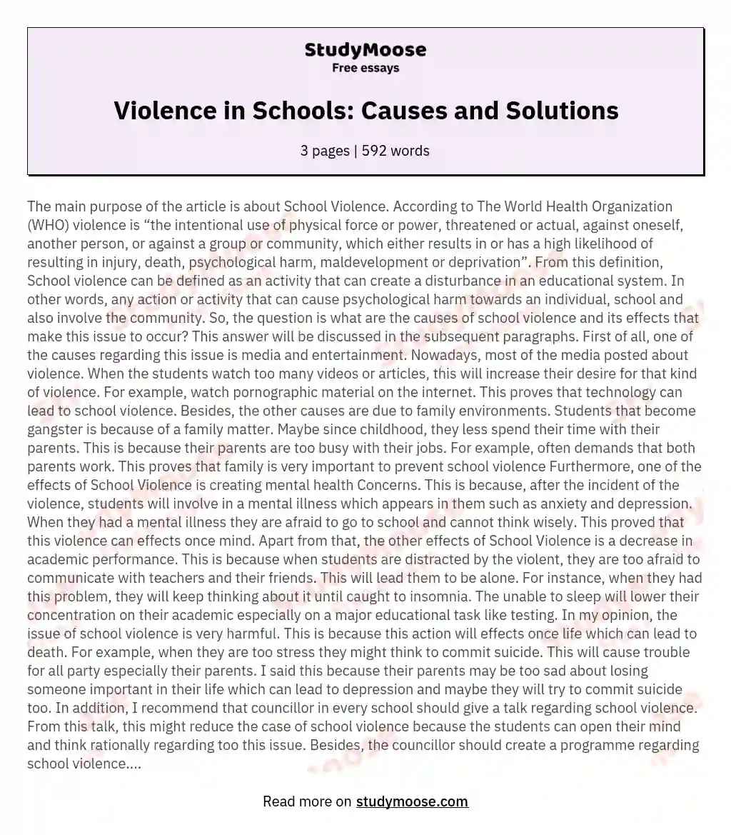 school violence short essay