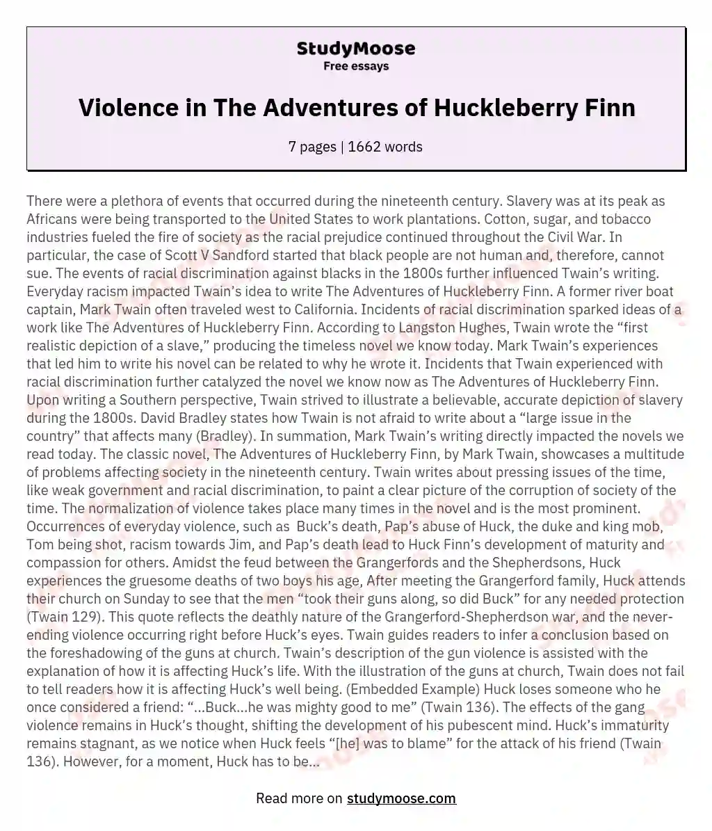Violence in The Adventures of Huckleberry Finn essay