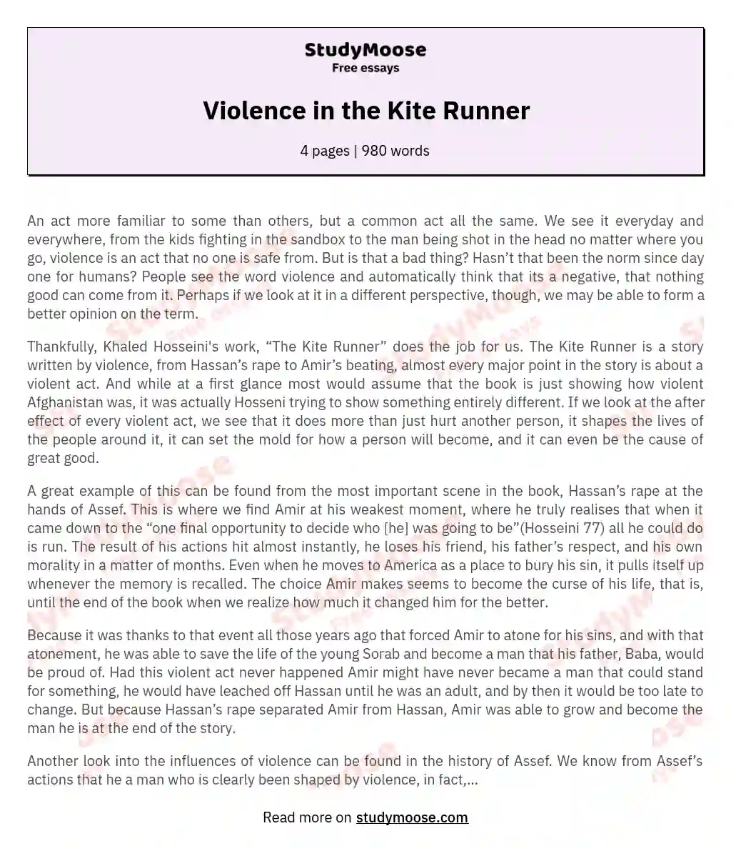 Violence in the Kite Runner essay