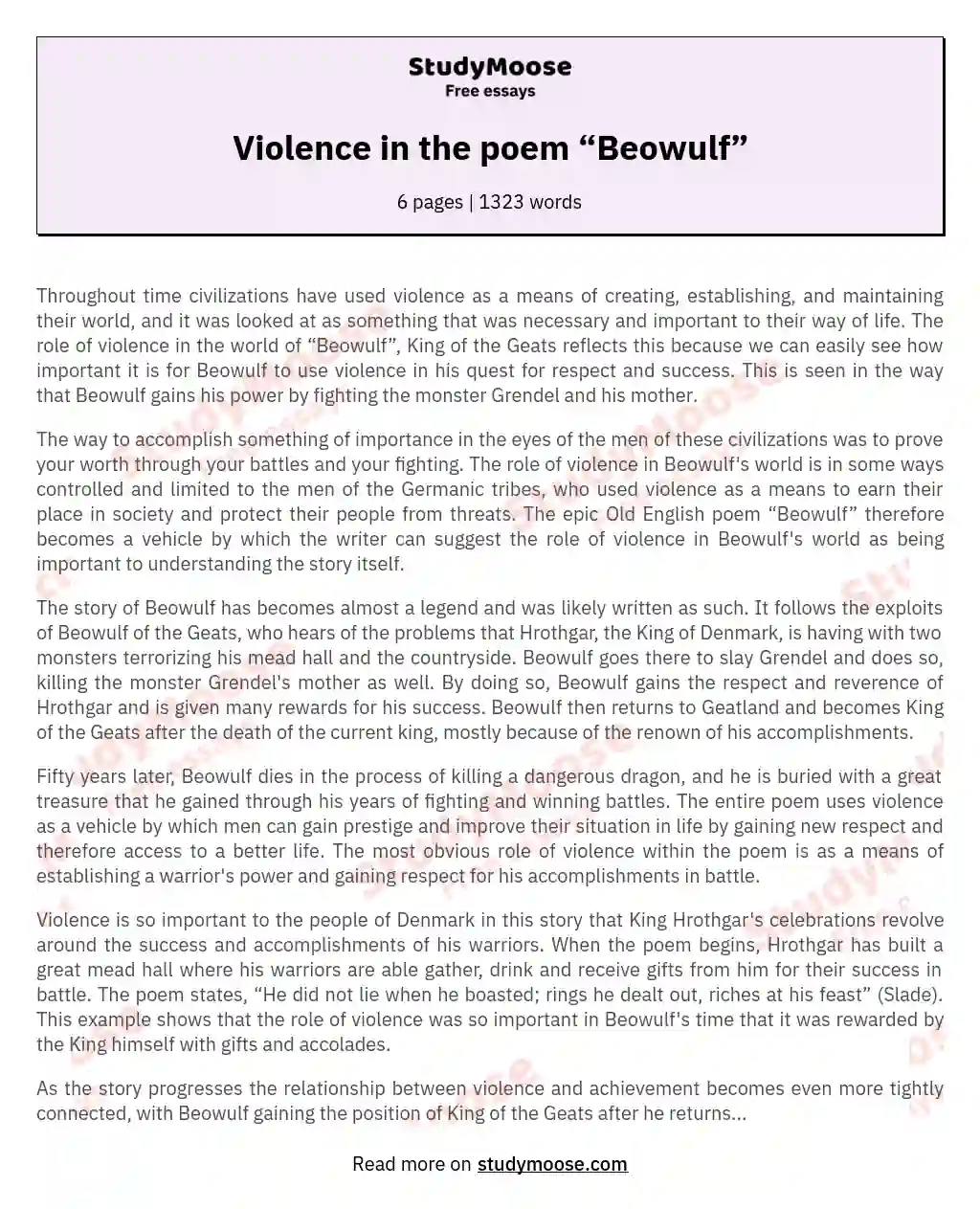 Violence in the poem “Beowulf” essay