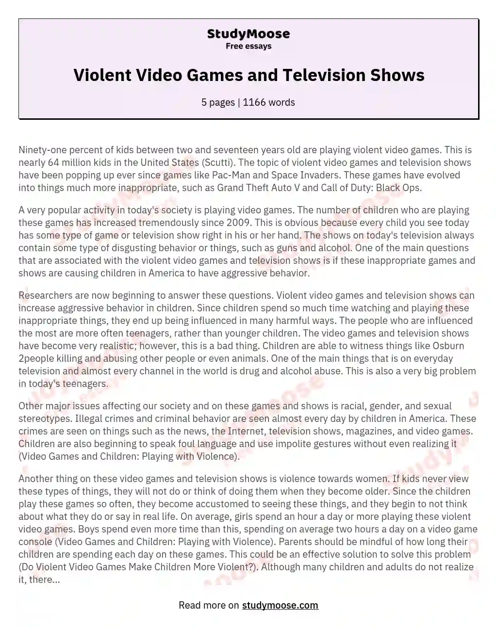 Violent Video Games and Television Shows essay