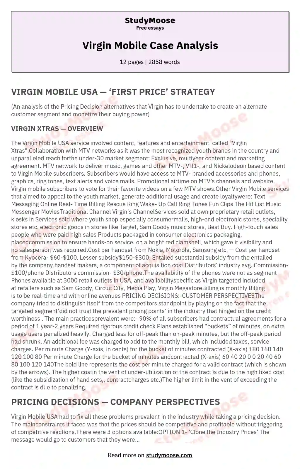 Virgin Mobile Case Analysis