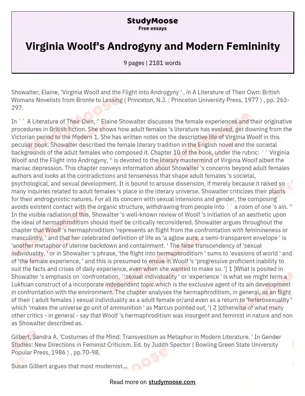 Virginia Woolf Femininity Modernity And Androgyny Critical English Literature Essay