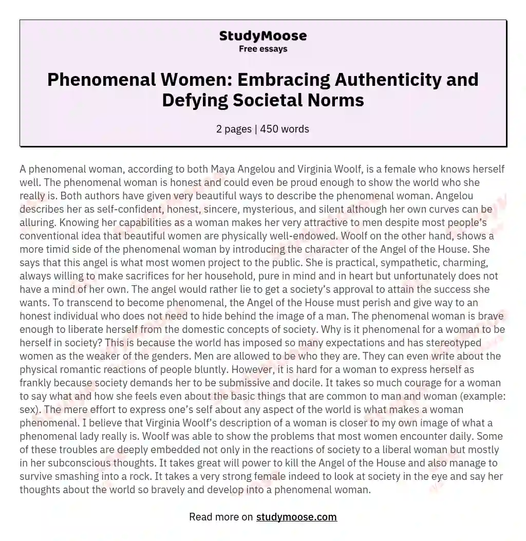Phenomenal Women: Embracing Authenticity and Defying Societal Norms essay