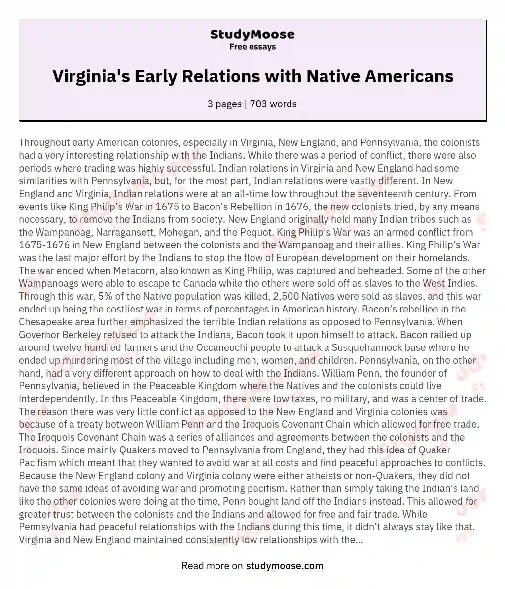 Virginia's Early Relations with Native Americans essay