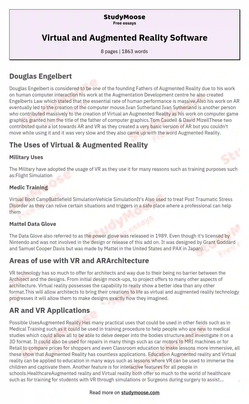 Virtual and Augmented Reality Software essay