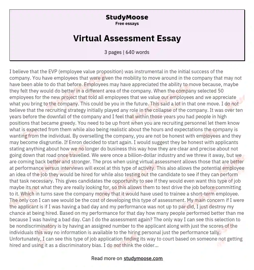Virtual Assessment Essay essay