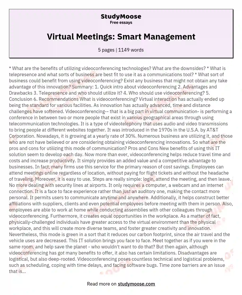 Virtual Meetings: Smart Management essay
