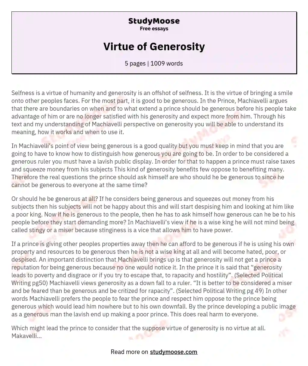 Virtue of Generosity essay