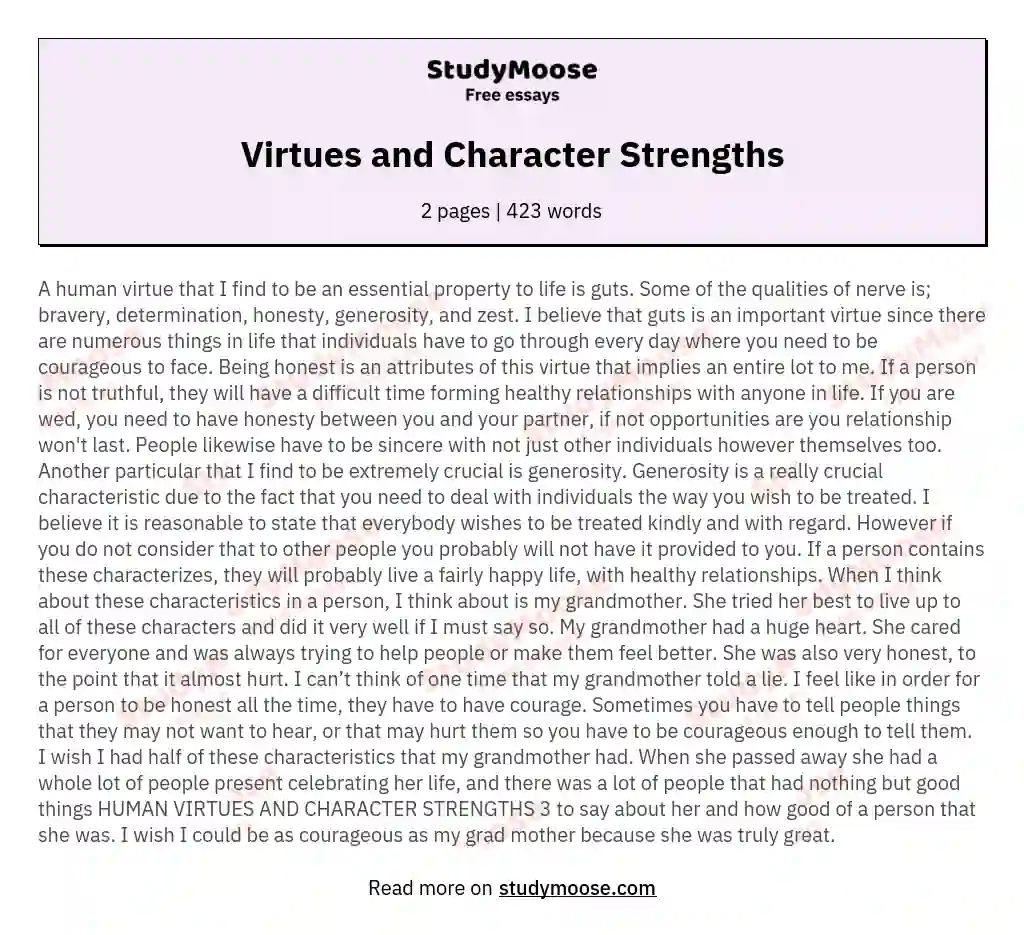 Virtues and Character Strengths essay