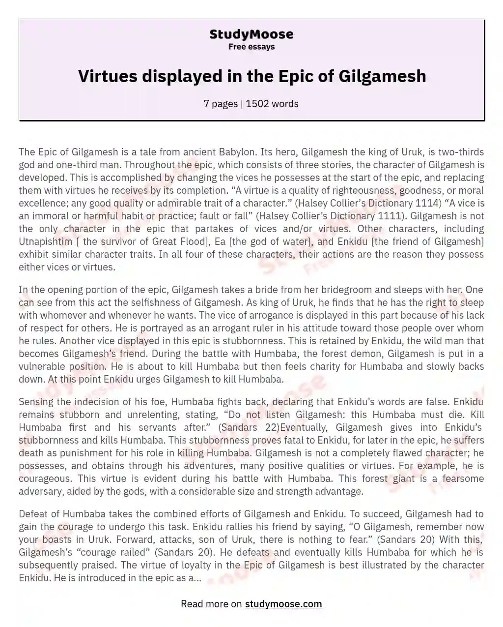 Virtues displayed in the Epic of Gilgamesh