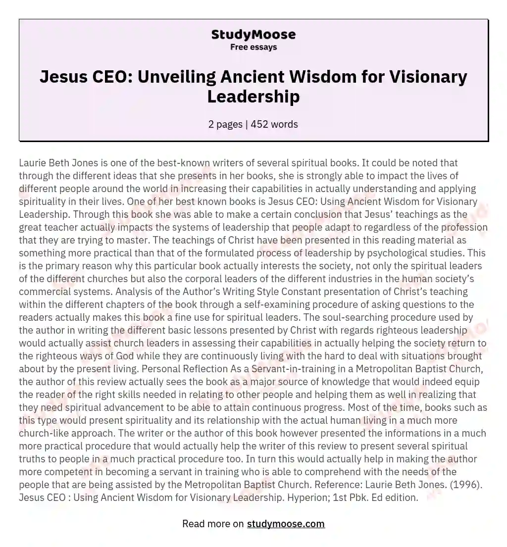 Jesus CEO: Unveiling Ancient Wisdom for Visionary Leadership essay