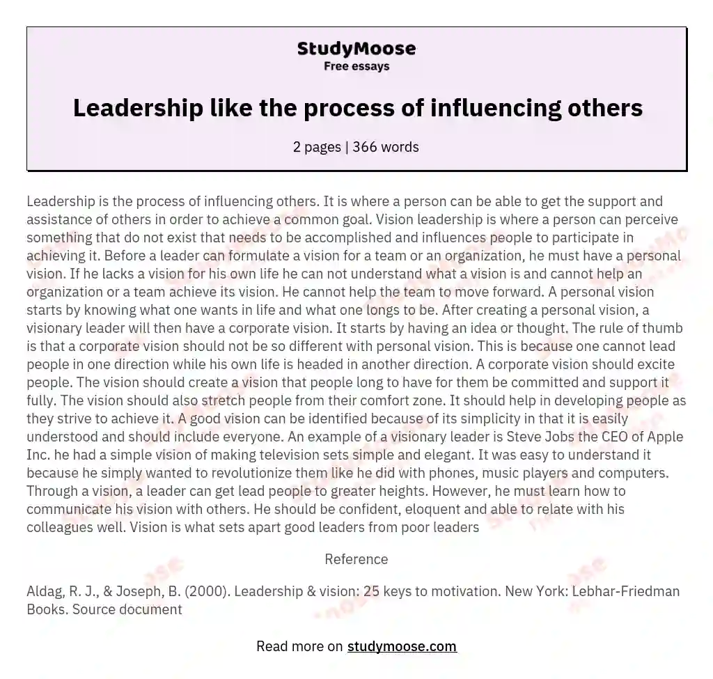 Leadership like the process of influencing others
