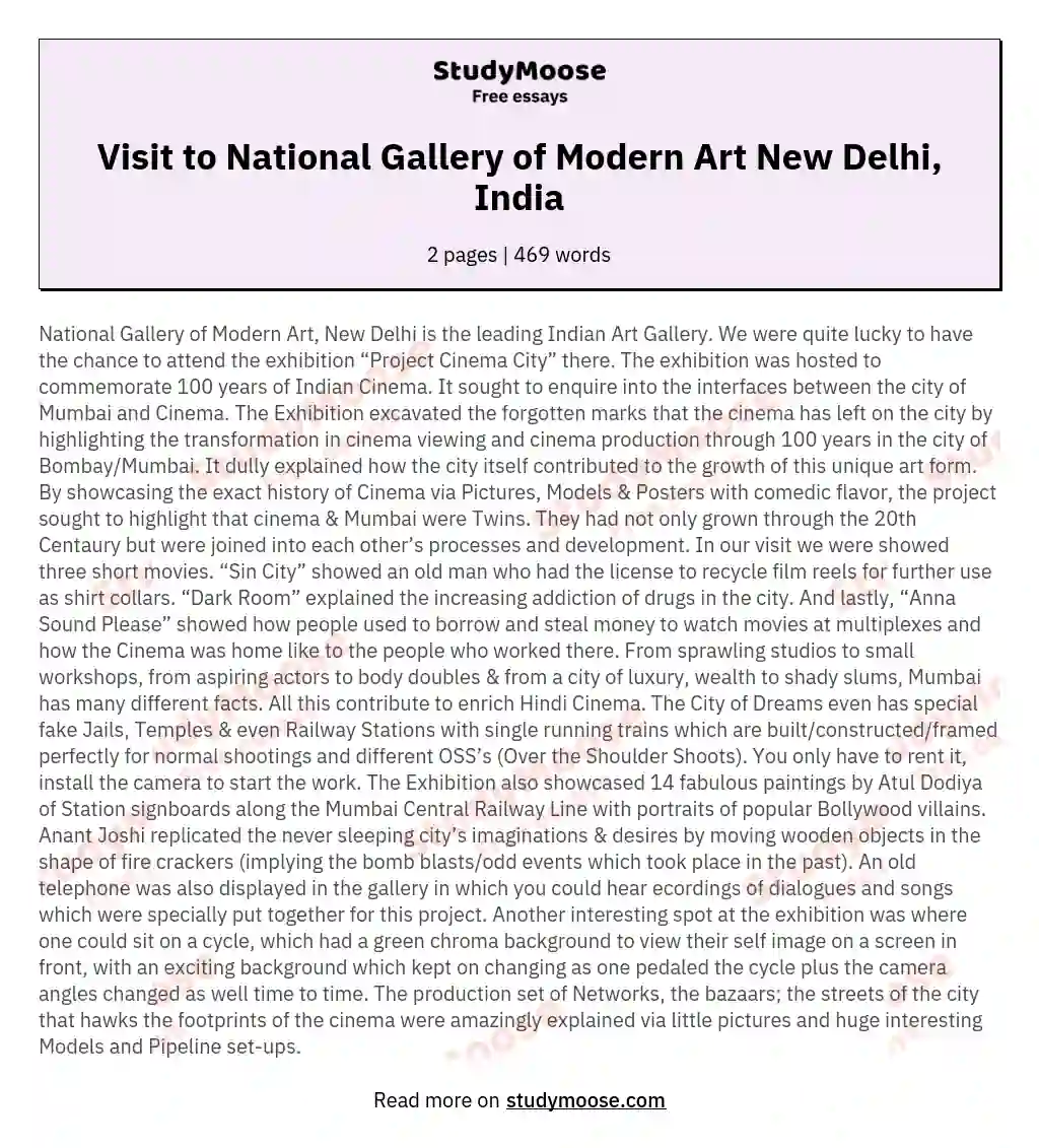 Visit to National Gallery of Modern Art New Delhi, India essay