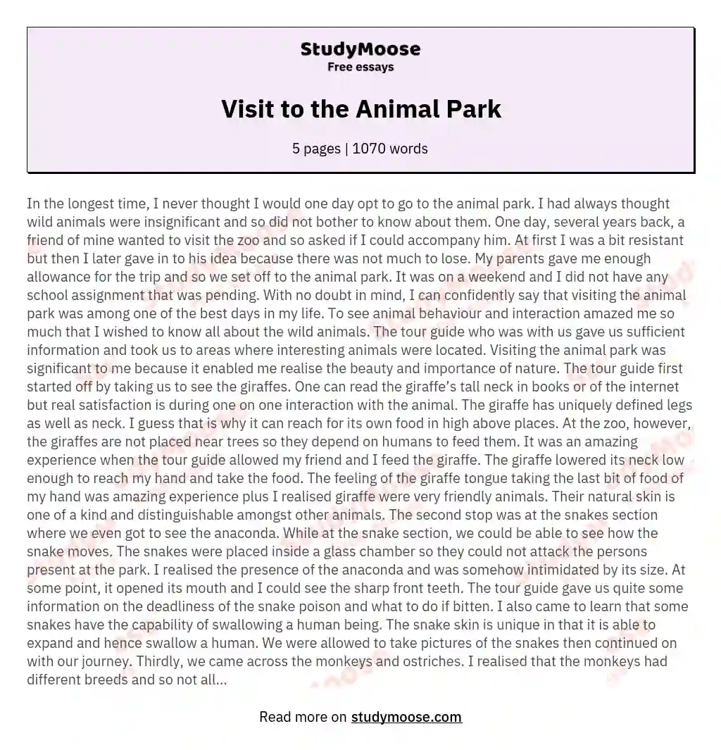 Visit to the Animal Park essay