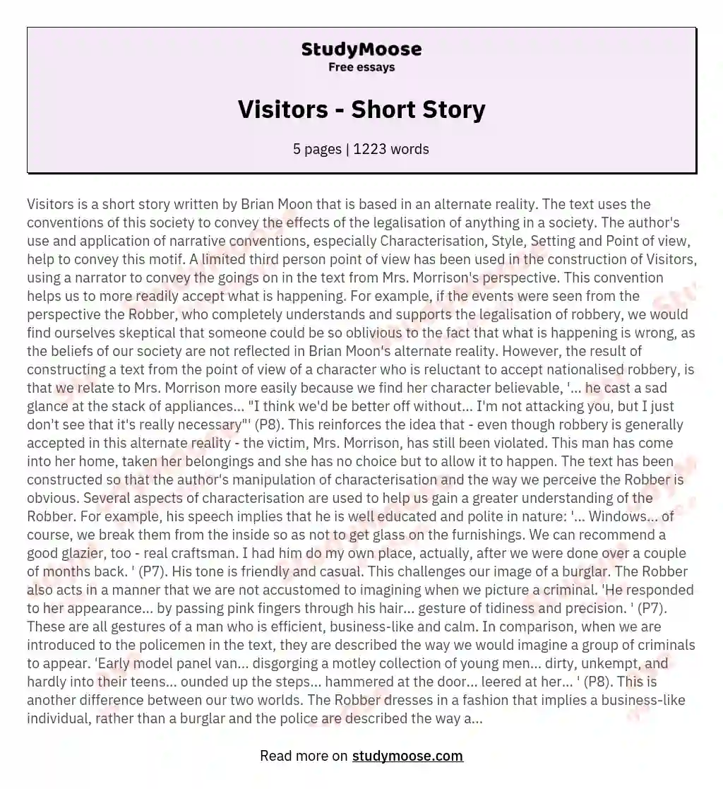Visitors - Short Story essay