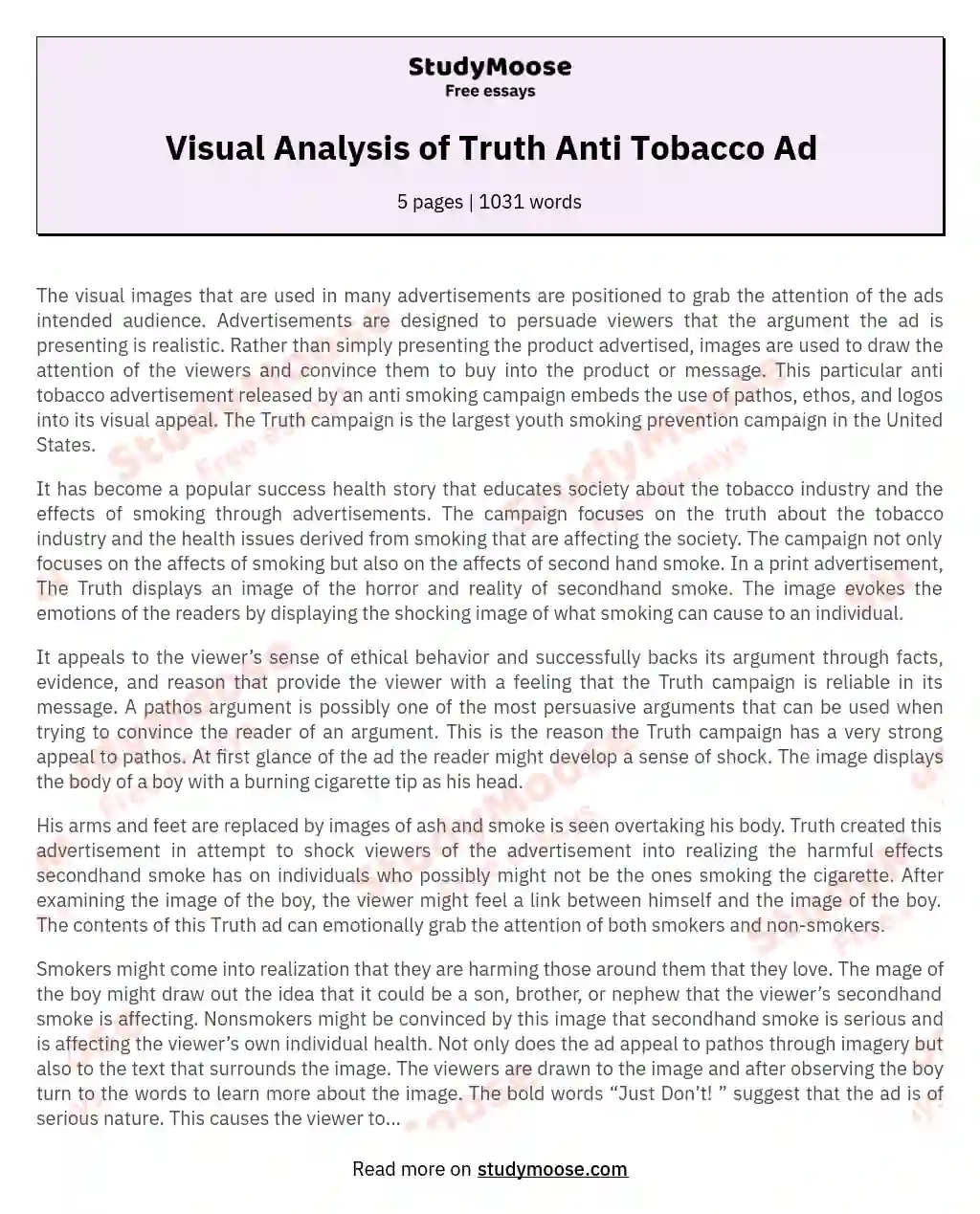 Visual Analysis of Truth Anti Tobacco Ad