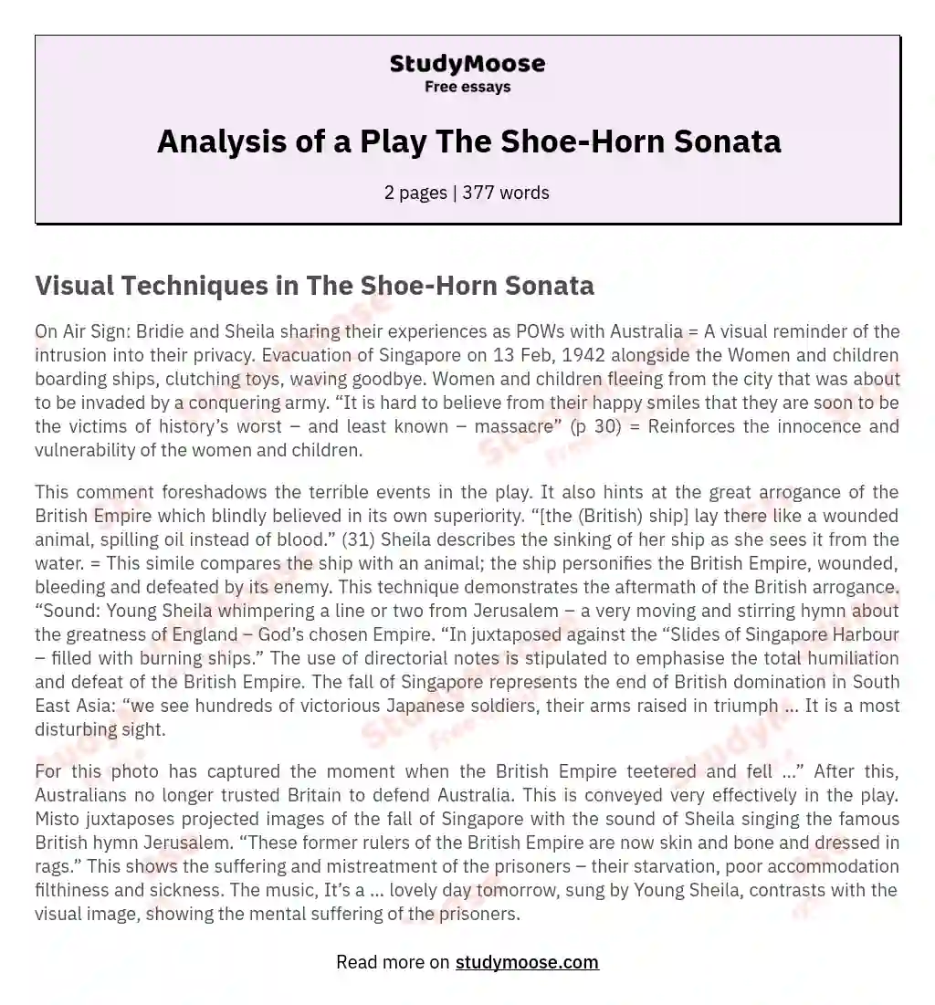 Analysis of a Play The Shoe-Horn Sonata