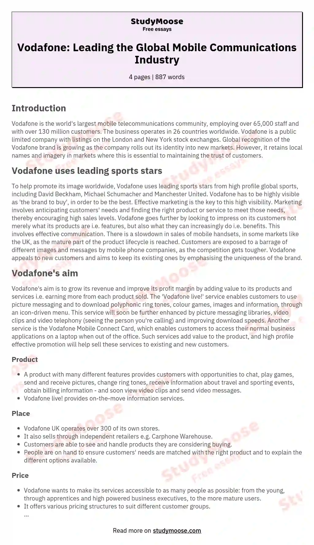 Vodafone: Leading the Global Mobile Communications Industry essay