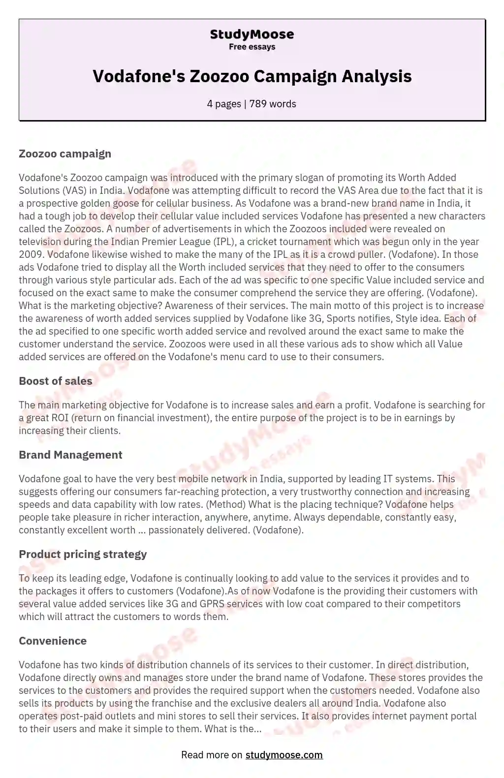 Vodafone's Zoozoo Campaign Analysis essay