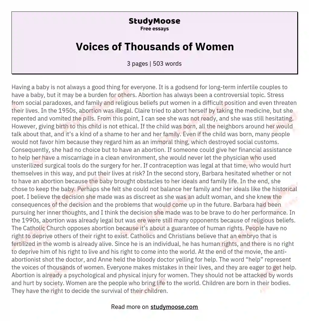 Voices of Thousands of Women essay