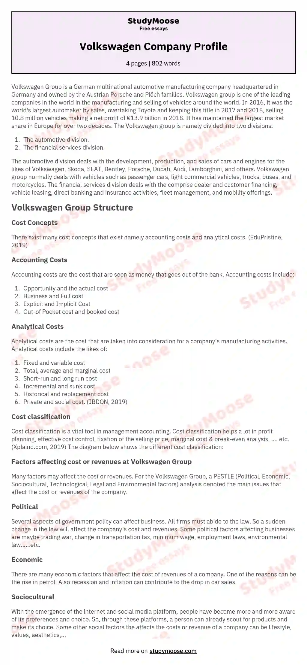 Volkswagen Company Profile essay