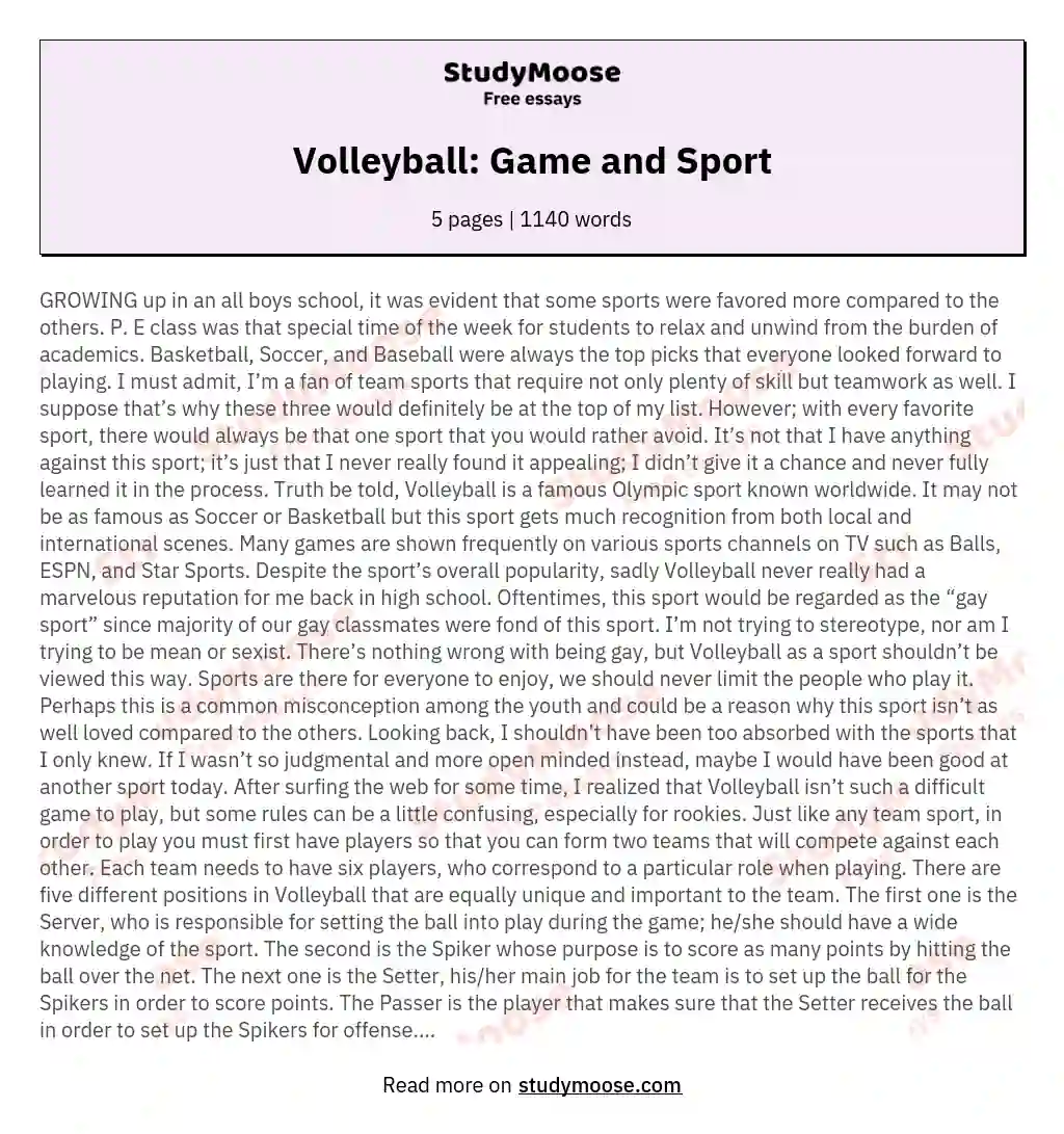 Volleyball: Game and Sport