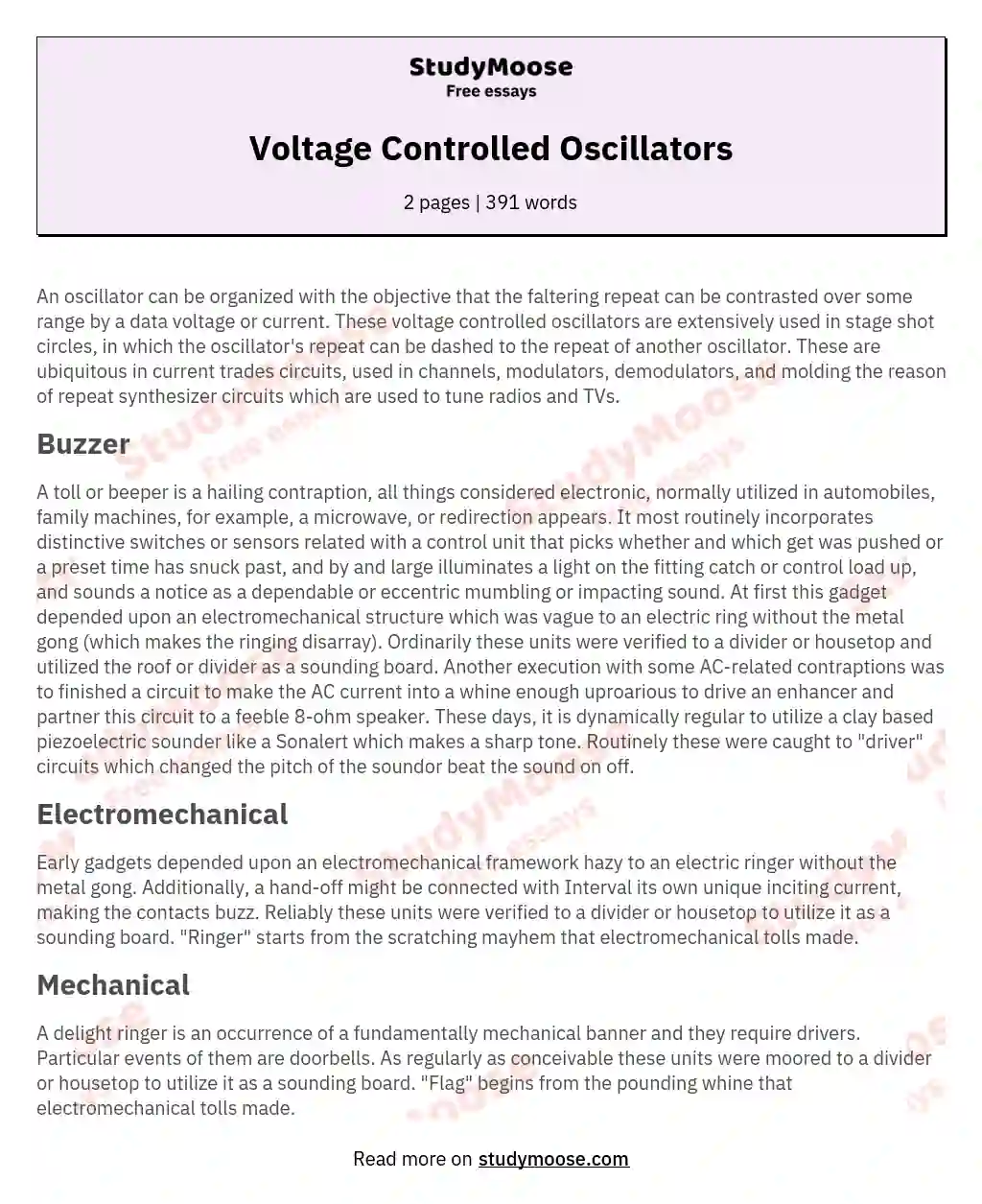 Voltage Controlled Oscillators essay