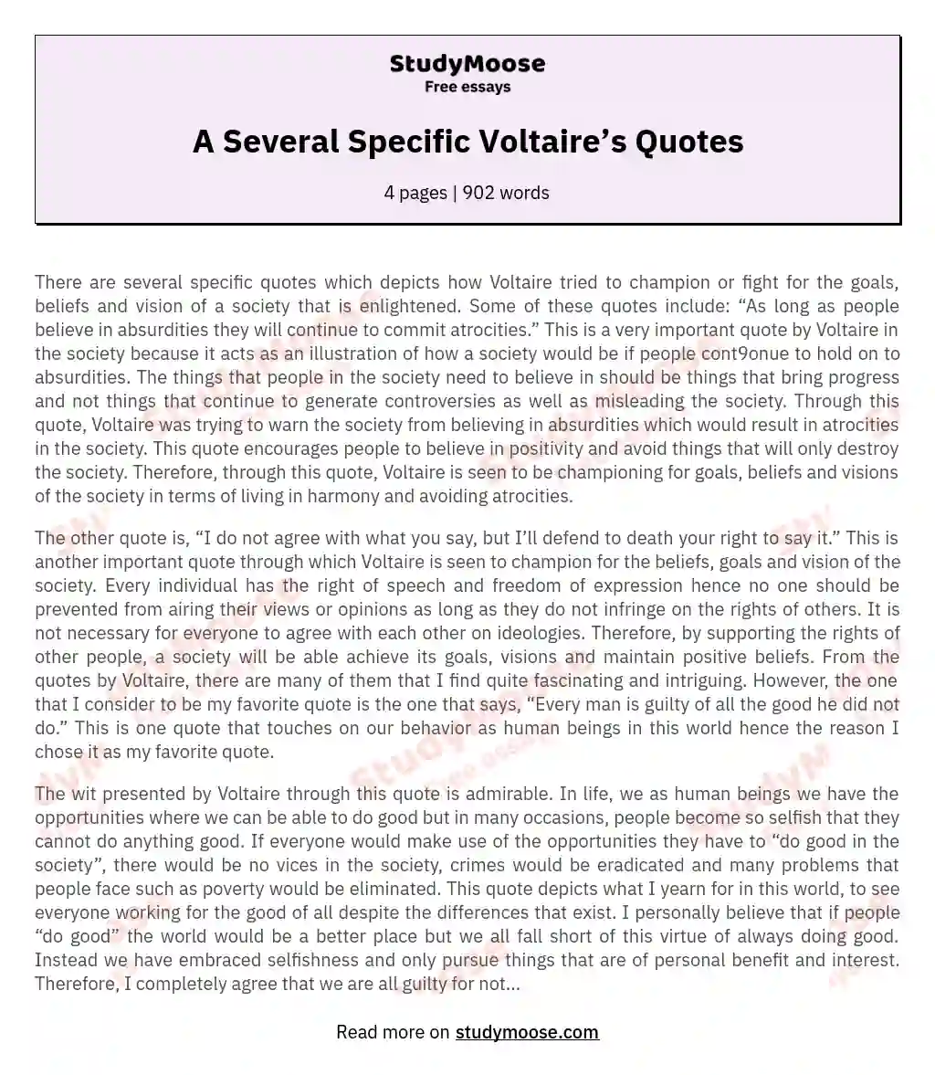 A Several Specific Voltaire’s Quotes
