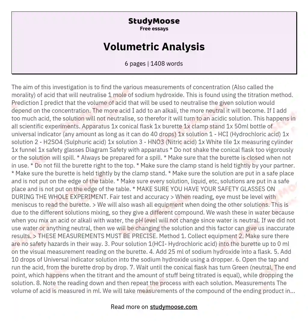 Volumetric Analysis essay