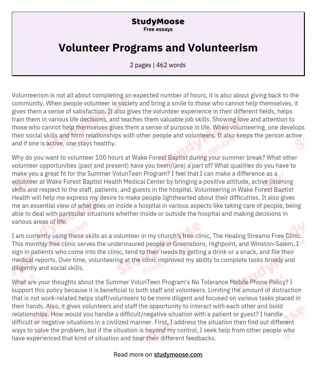 Volunteer Programs and Volunteerism