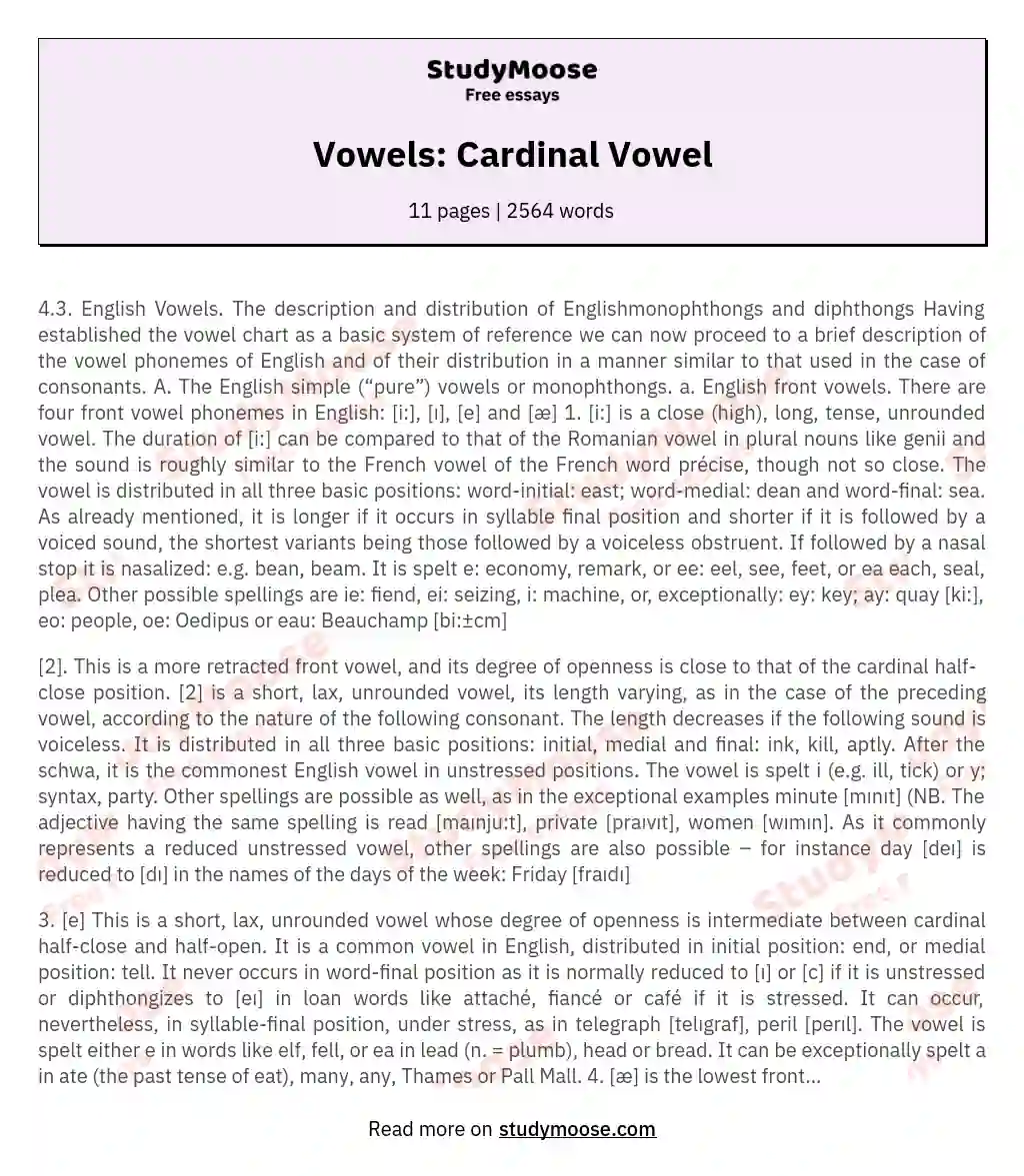 Vowels: Cardinal Vowel