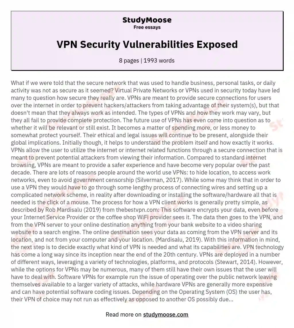 VPN Security Vulnerabilities Exposed essay