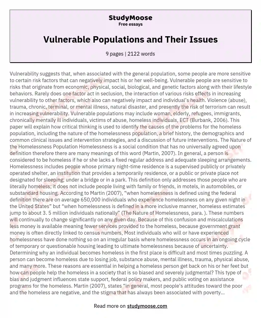 Vulnerable Populations and Their Issues